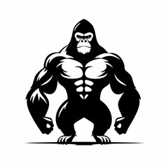 Obraz premium A bold, stylized graphic of a gorilla's muscular upper body in black and white, facing forward
