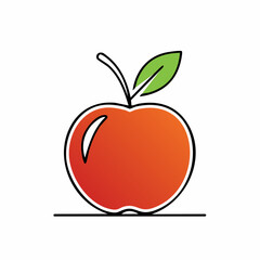 A stylized illustration of an apple, showing part of the fruit, a leaf, and a stem