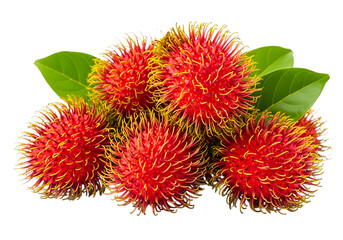 Pile of fresh rambutans isolated on transparent background, ready to be consumed