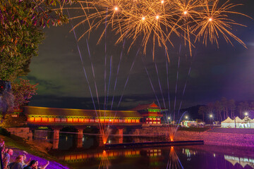 Fototapeta premium fireworks over the river