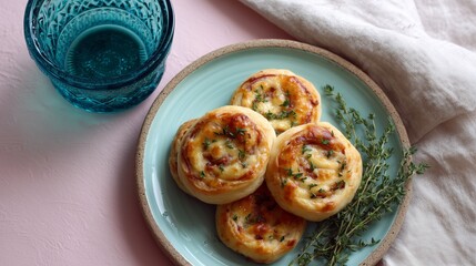 Golden savory ham and cheese puff pastry pinwheels.