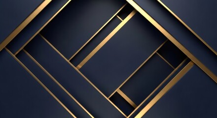 Luxurious abstract geometric background with gold lines and dark blue shapes. Modern Art Deco style pattern. Elegant metallic texture for premium design.