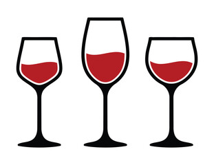 wine, red wine, glass, wine glass, drink, beverage, alcohol, celebration, tasting, elegant, sophisticated, liquid, dark red, black stem, white background, object, set, collection, illustration, graphi