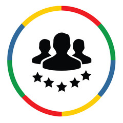 group, people, silhouette, icon, symbol, community, team, stars, rating, review, feedback, success, achievement, circle, ring, colorful, segments, blue, green, yellow, red, white background, leadershi