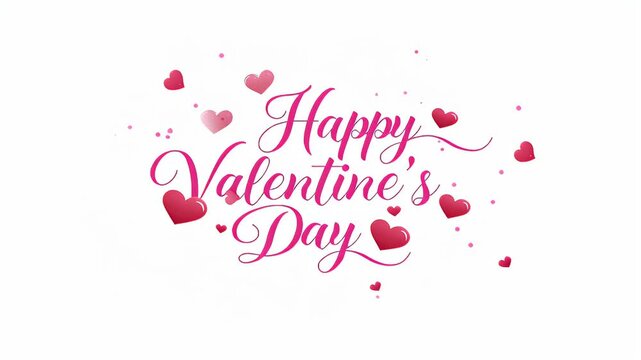 Elegant Pink Calligraphic Greeting Saying Happy Valentine's Day with Hearts and Confetti