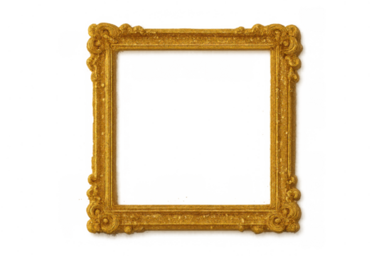 Golden baroque frame with ornate vintage design, empty border for paintings, mirrors, or digital content, transparent background