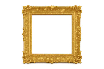 Ornate gold picture frame with glitter texture on a transparent background, depicting luxury and elegance
