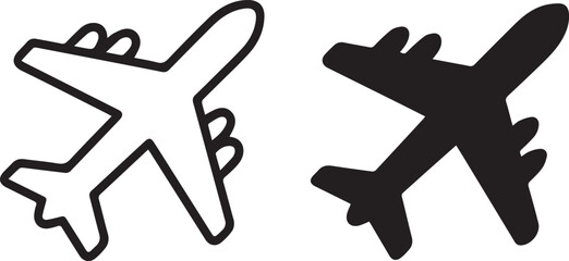 airplane line and glyph jet icon vector set for maps and apps