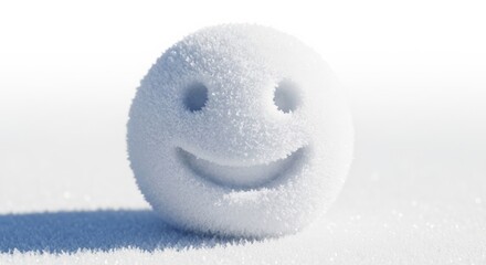 Snow smiley face made of snow on white background  