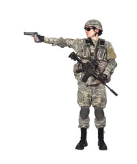 A soldier in full tactical camouflage uniform