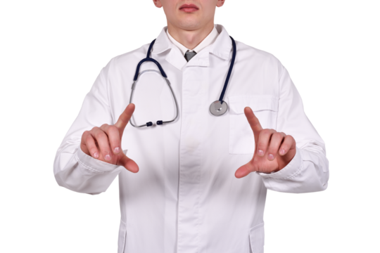Male doctor in lab coat with stethoscope - Powered by Adobe
