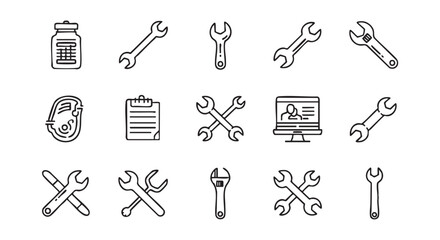 Fototapeta premium Tools and repair vector icon set doodle style illustration elements