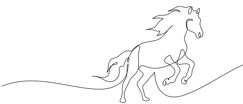 The horse is running, one continuous line. single line art drawing vector illustration Editable stroke.