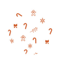 Round stickers in the form of a white circle and a light brown Christmas pattern. Stickers on a transparent background, ready for printing or digital design.