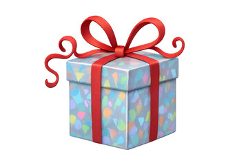 Fototapeta premium Gift box with shiny colorful confetti textures and red ribbon bow, celebrating holidays and special occasions