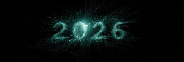 Dynamic Glowing Design Representing the Year 2026 With Vibrant Particles and a Dark Background
