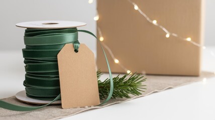Minimalist Eco-Friendly Christmas Gift Wrapping — Green Velvet Ribbon & Kraft Box