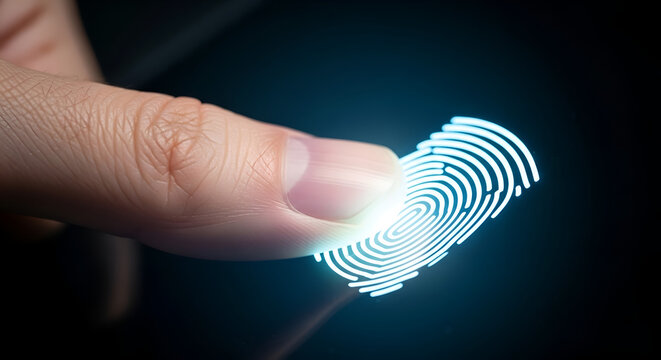 Fingerprint scan on a digital device for security and identification in a modern technology world.