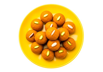 Motichoor laddu isolated on transparent background, a popular indian sweet dish