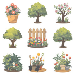 set of various plants