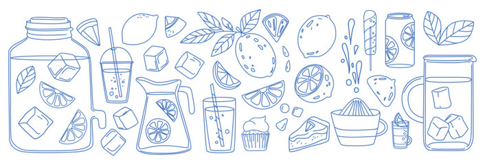 Lemonade and Citrus Drinks Doodle Set