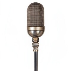Black Condenser Microphone with Metallic Grill on White Background &ndash; Professional Studio Mic, Podcast Equipment, Audio Recording Gear, Music Production Concept