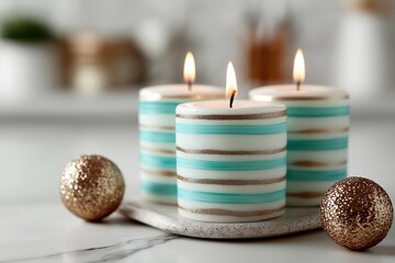 Elegant Hanukkah greeting background featuring stylish blue candles and shimmering ornaments, creating a warm and festive atmosphere for celebrations