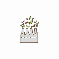Illustration of a factory with green leaves coming out of the chimneys