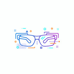 Illustration of a pair of eyeglasses with colorful geometric accents around