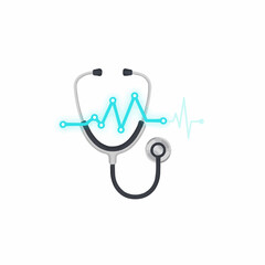 Stethoscope with a glowing heart rate line indicating medical diagnosis tool