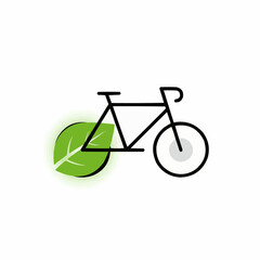 Stylized bicycle with a green leaf representing eco friendly transportation