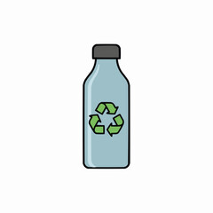 Illustration of a light blue water bottle with a green recycle symbol on it