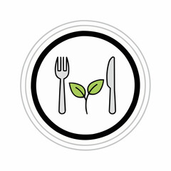 Illustration of a fork knife and plant inside a circle for vegan food concept