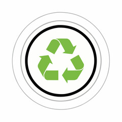Green recycle symbol with arrows inside a circle surrounded by two rings