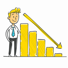 Sad person with falling graph &ndash; Loss, crisis, decline, failure