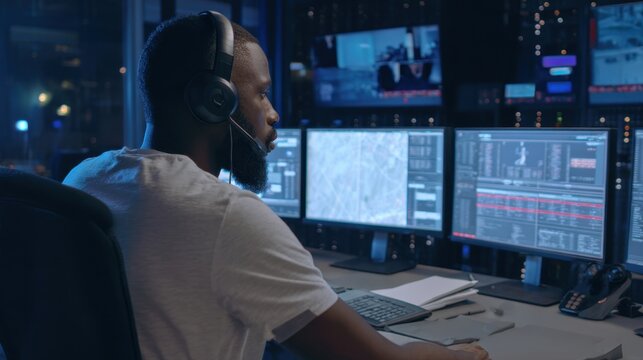 African cybersecurity analyst monitoring global network traffic and system security