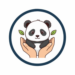 Illustration of a panda being held in hands inside of a circular frame