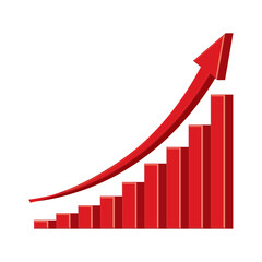 Growing business 3d red arrow on white background. Profit red arrow, Vector illustration.Business concept, growing chart. Sales symbol icon with arrow moving up. Economic Arrow With Growing Trend.