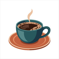 steaming hot coffee cup vector art isolated on white background