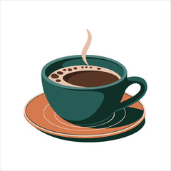 steaming hot coffee cup vector art isolated on white background