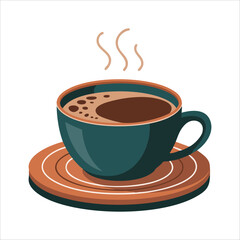 steaming hot coffee cup vector art isolated on white background