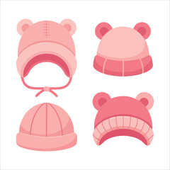 cartoon baby beanie with soft bear ears flat vector art isolated on white background