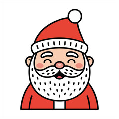cartoon Santa face with merry expression flat vector art isolated on white background
