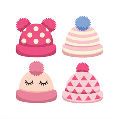 pink newborn hat with adorable bear ears vector art isolated on white background