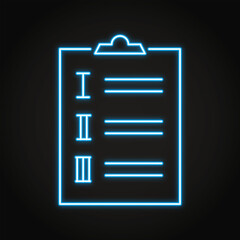 Clipboard with roman numbers list neon icon. Vector illustration