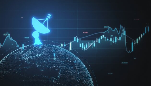 Satellite dish on the globe with data chart - Powered by Adobe