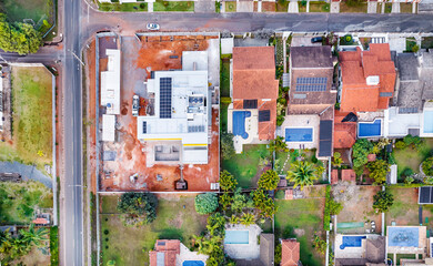Brasília, Brazil, 2023. Aerial view of  the high-income houses of Court (Quadra) 14 of the Housing Sector of North Lake (SHLN QL - 14)