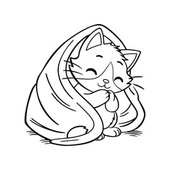 A tiny kitten curls up in a soft blanket its litt21.eps