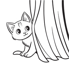 A mischievous kitten peeks out from behind a curtain6.eps