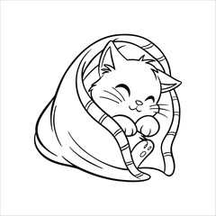 A tiny kitten curls up in a soft blanket3.eps